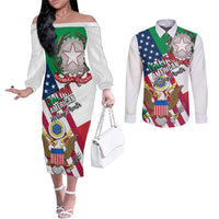 personalised-italian-american-heritage-month-couples-matching-off-the-shoulder-long-sleeve-dress-and-long-sleeve-button-shirts