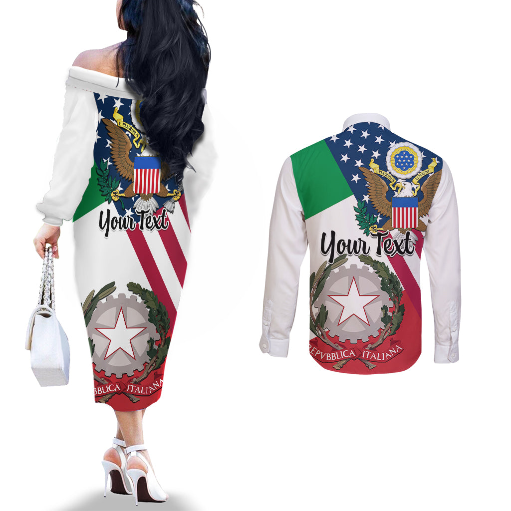 personalised-italian-american-heritage-month-couples-matching-off-the-shoulder-long-sleeve-dress-and-long-sleeve-button-shirts