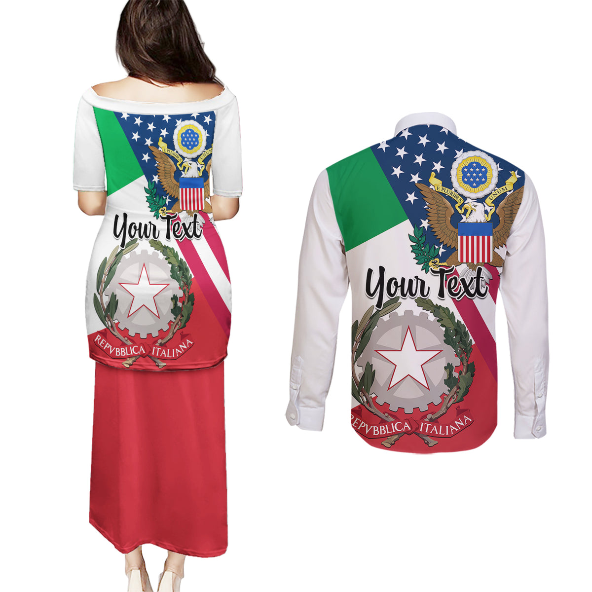 Personalised Italian American Heritage Month Couples Matching Puletasi Dress and Long Sleeve Button Shirts - Wonder Print Shop