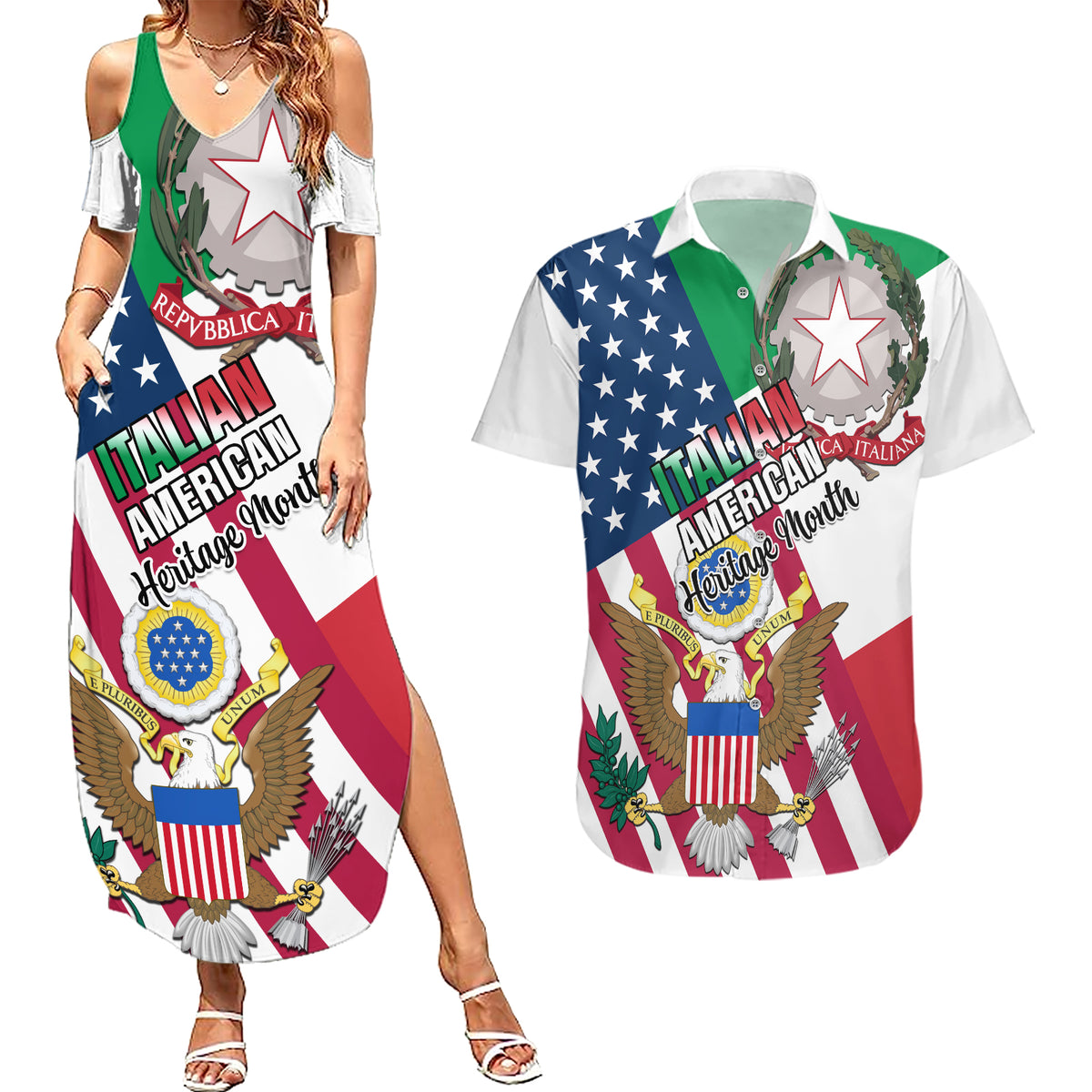 Personalised Italian American Heritage Month Couples Matching Summer Maxi Dress and Hawaiian Shirt - Wonder Print Shop