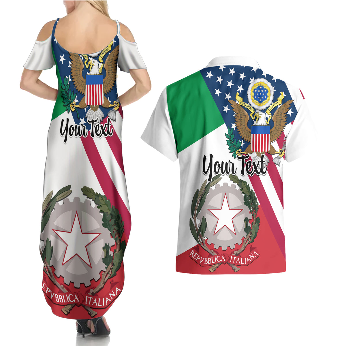 Personalised Italian American Heritage Month Couples Matching Summer Maxi Dress and Hawaiian Shirt - Wonder Print Shop
