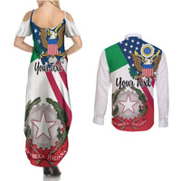 Personalised Italian American Heritage Month Couples Matching Summer Maxi Dress and Long Sleeve Button Shirts - Wonder Print Shop