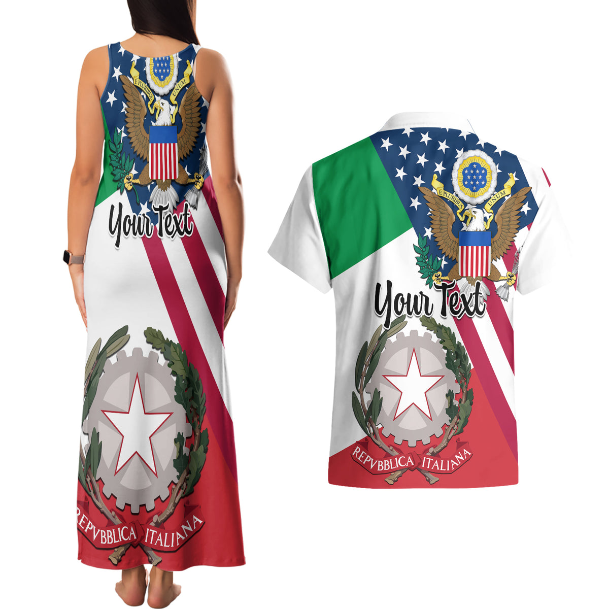 Personalised Italian American Heritage Month Couples Matching Tank Maxi Dress and Hawaiian Shirt - Wonder Print Shop