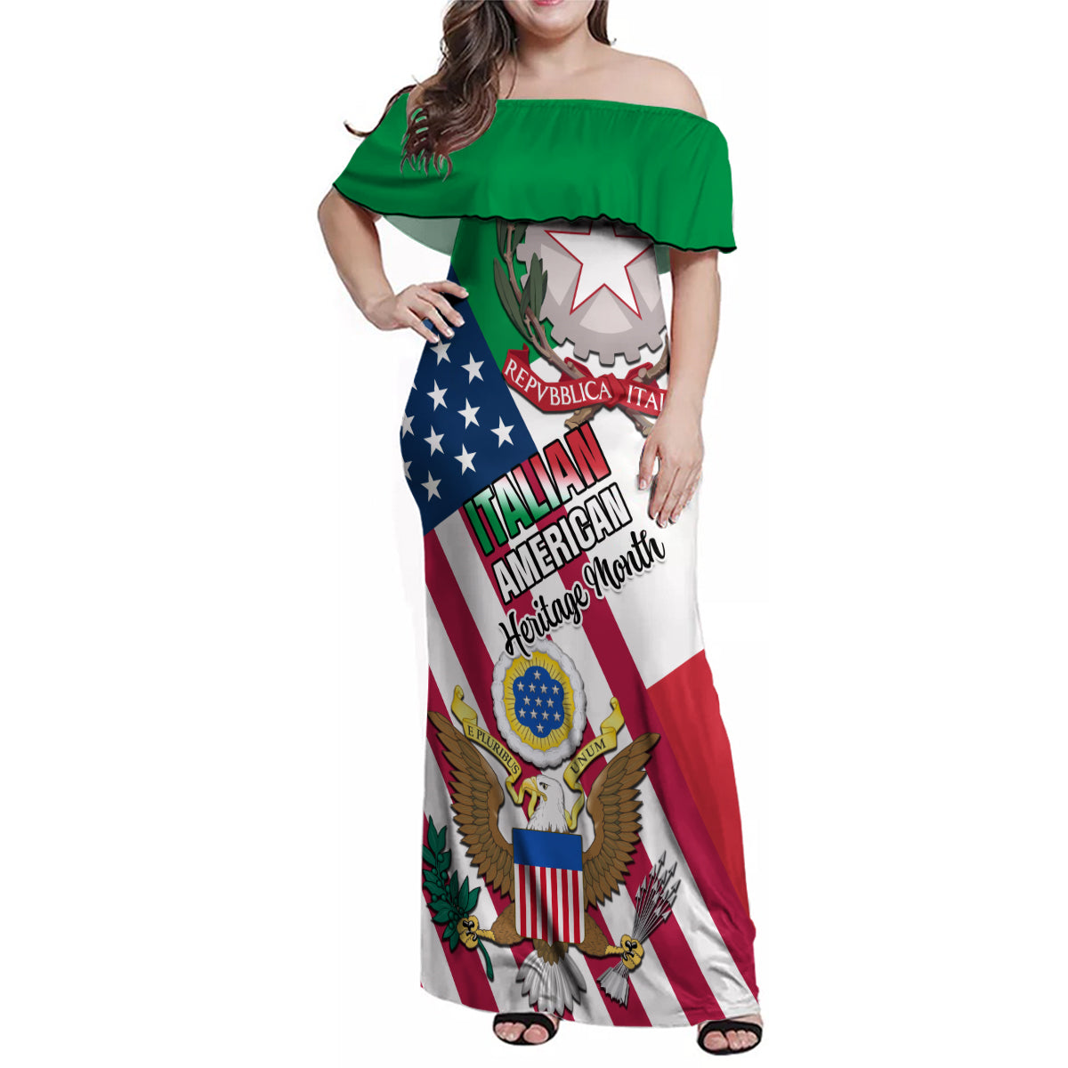 Personalised Italian American Heritage Month Family Matching Off Shoulder Maxi Dress and Hawaiian Shirt - Wonder Print Shop
