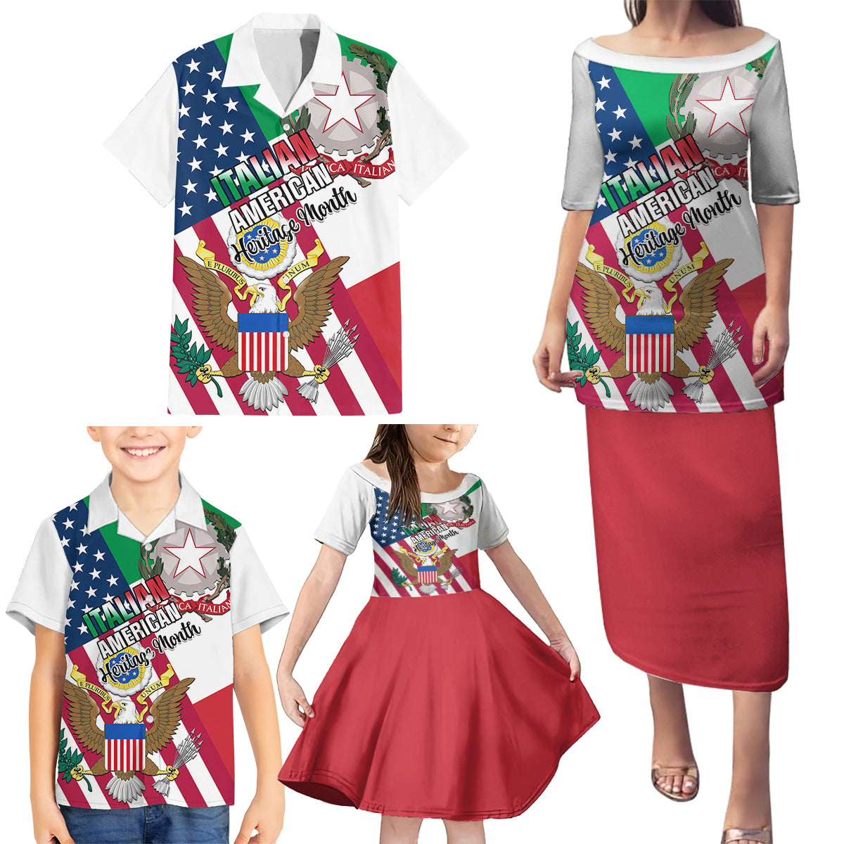 Personalised Italian American Heritage Month Family Matching Puletasi Dress and Hawaiian Shirt - Wonder Print Shop
