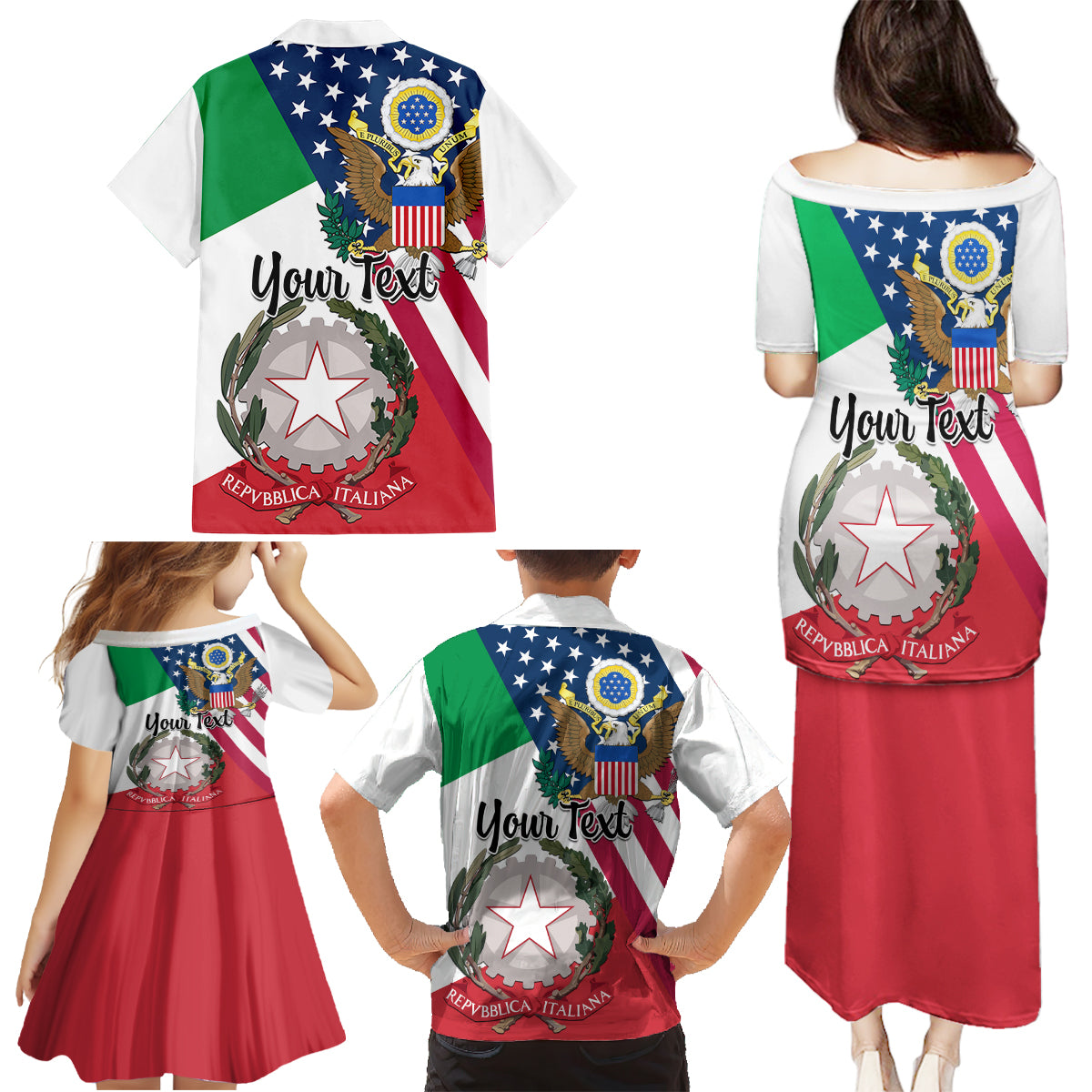 Personalised Italian American Heritage Month Family Matching Puletasi Dress and Hawaiian Shirt - Wonder Print Shop