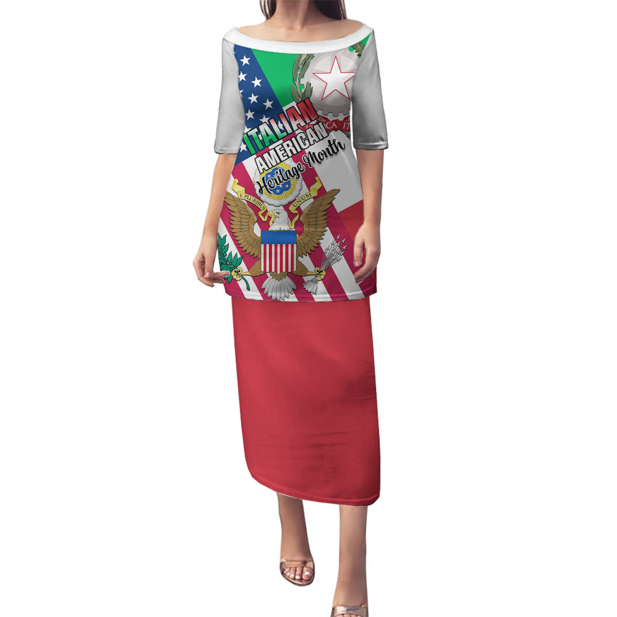 Personalised Italian American Heritage Month Family Matching Puletasi Dress and Hawaiian Shirt - Wonder Print Shop