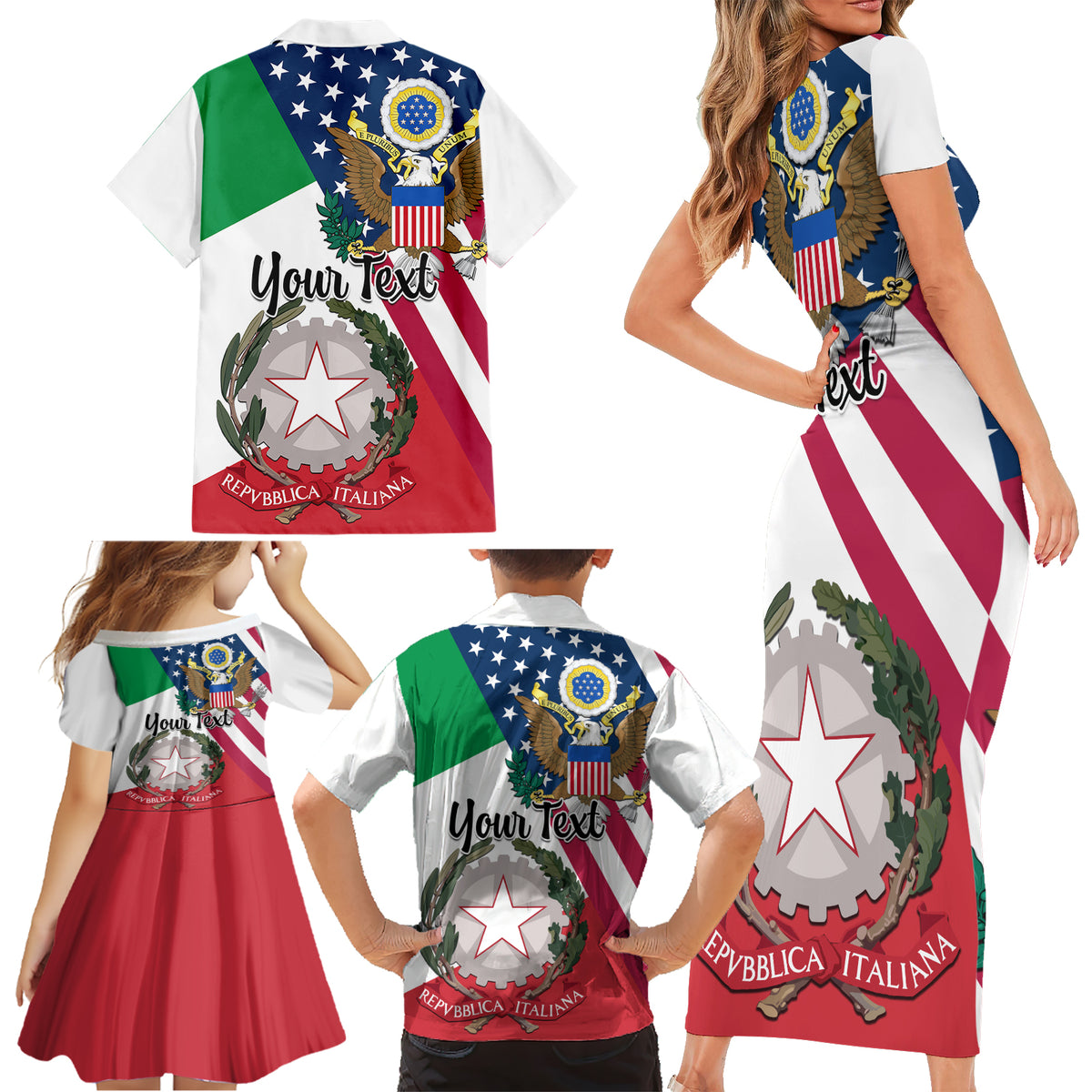 Personalised Italian American Heritage Month Family Matching Short Sleeve Bodycon Dress and Hawaiian Shirt - Wonder Print Shop