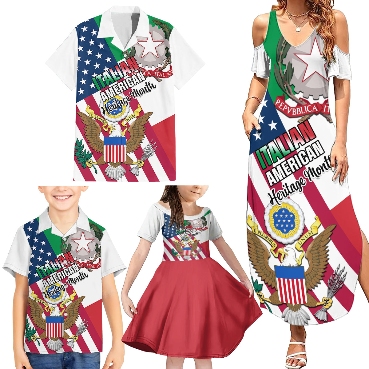 Personalised Italian American Heritage Month Family Matching Summer Maxi Dress and Hawaiian Shirt - Wonder Print Shop
