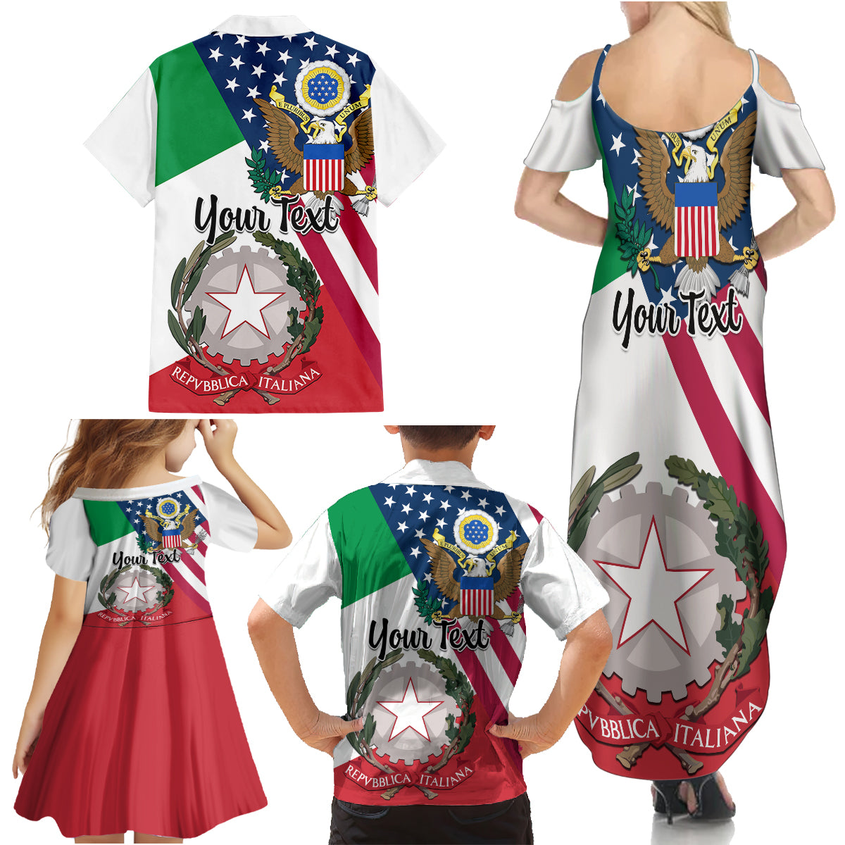 Personalised Italian American Heritage Month Family Matching Summer Maxi Dress and Hawaiian Shirt - Wonder Print Shop