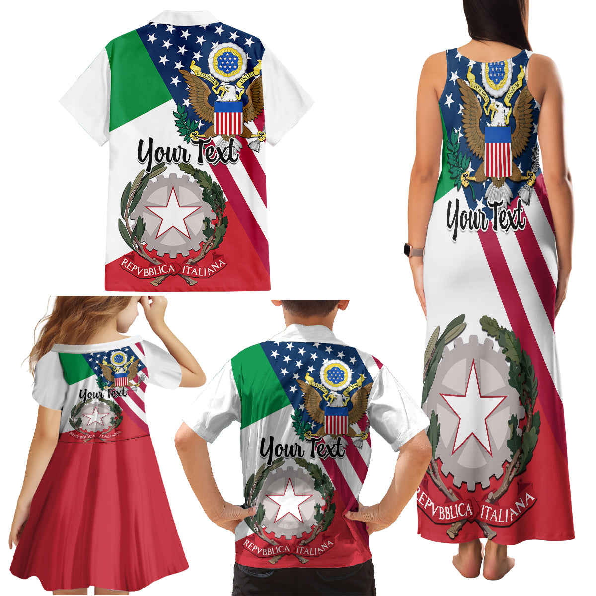 Personalised Italian American Heritage Month Family Matching Tank Maxi Dress and Hawaiian Shirt - Wonder Print Shop
