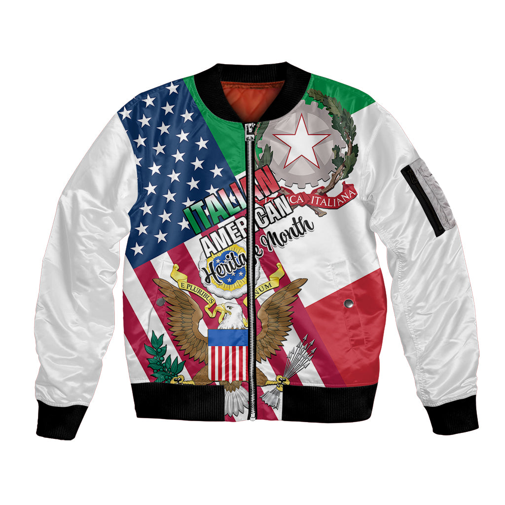 Personalised Italian American Heritage Month Sleeve Zip Bomber Jacket - Wonder Print Shop
