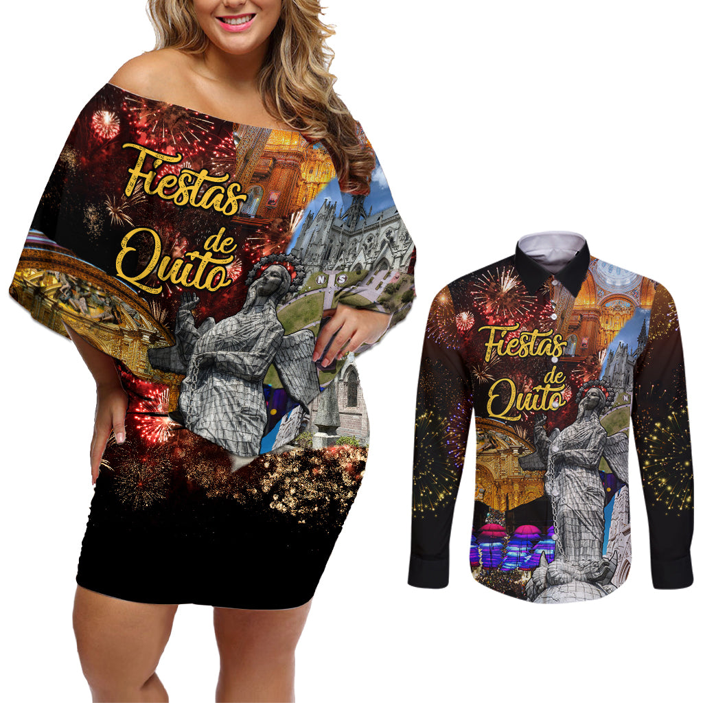 Ecuador Couples Matching Off Shoulder Short Dress and Long Sleeve Button Shirt Fiestas de Quito 2023 Unique Version - Wonder Print Shop