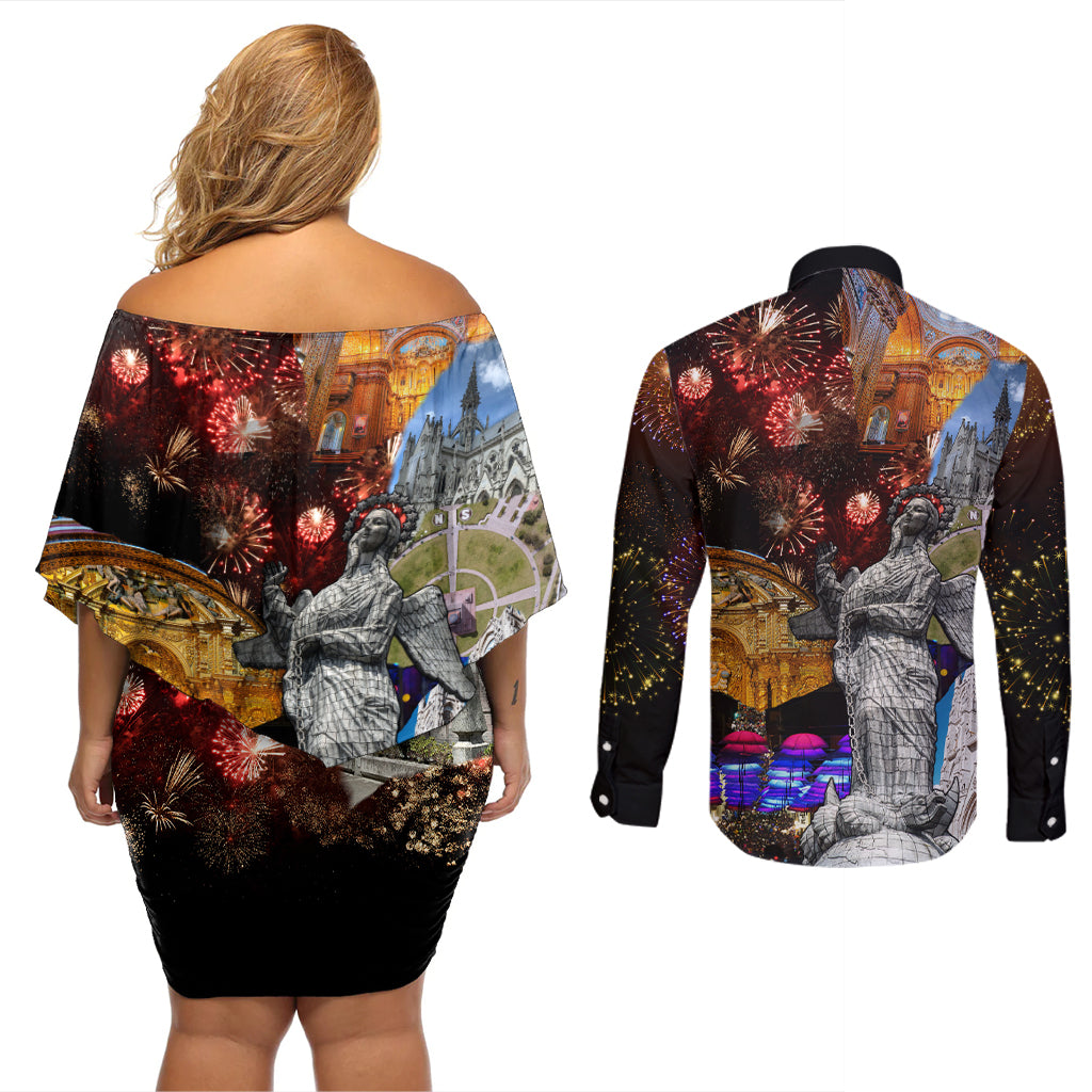 Ecuador Couples Matching Off Shoulder Short Dress and Long Sleeve Button Shirt Fiestas de Quito 2023 Unique Version - Wonder Print Shop