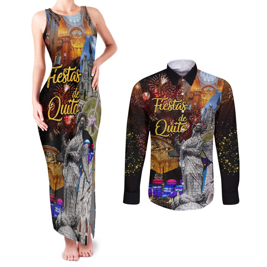 Ecuador Couples Matching Tank Maxi Dress and Long Sleeve Button Shirt Fiestas de Quito 2023 Unique Version - Wonder Print Shop