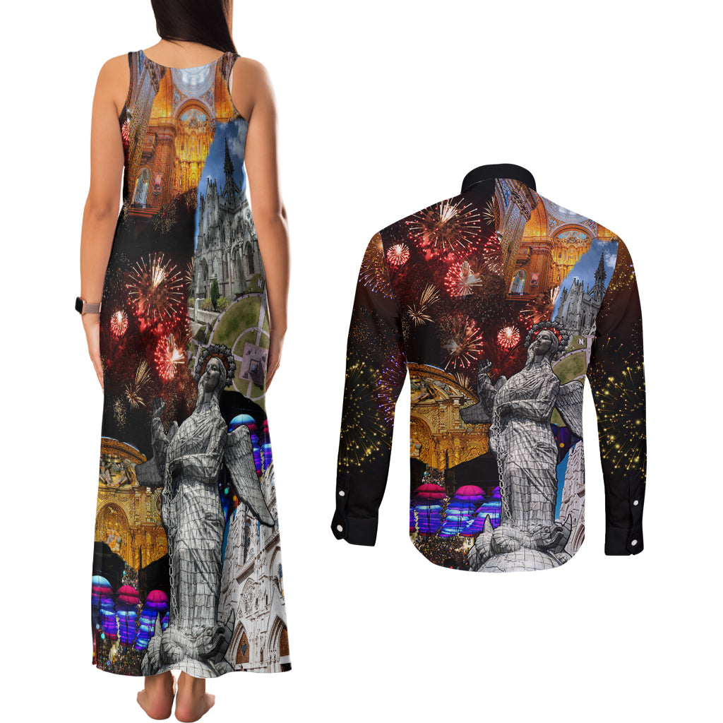 Ecuador Couples Matching Tank Maxi Dress and Long Sleeve Button Shirt Fiestas de Quito 2023 Unique Version - Wonder Print Shop
