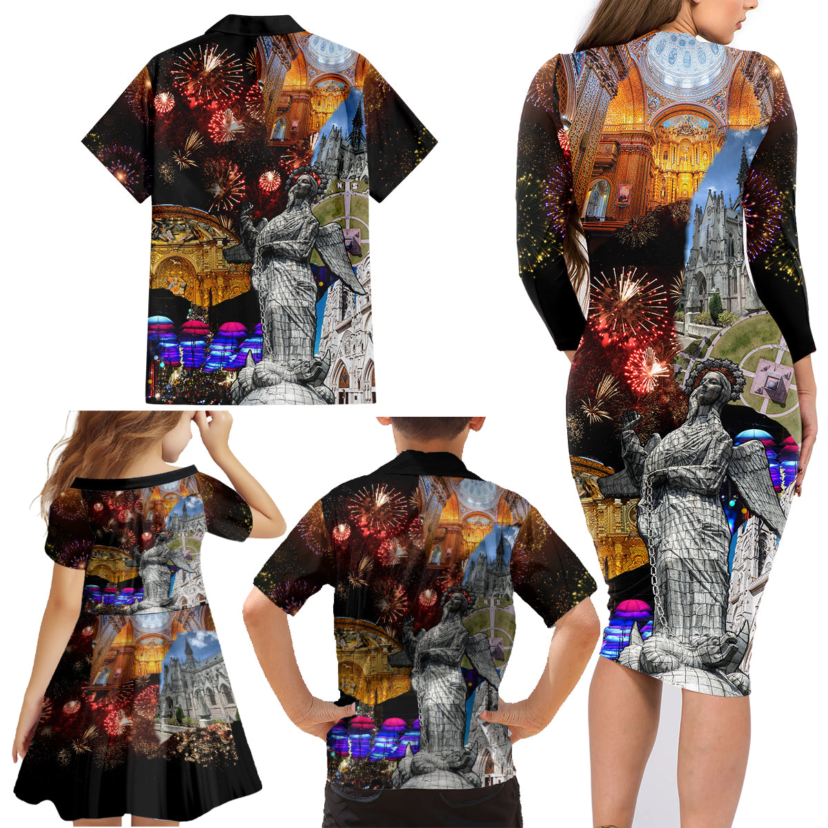 Ecuador Family Matching Long Sleeve Bodycon Dress and Hawaiian Shirt Fiestas de Quito 2023 Unique Version - Wonder Print Shop