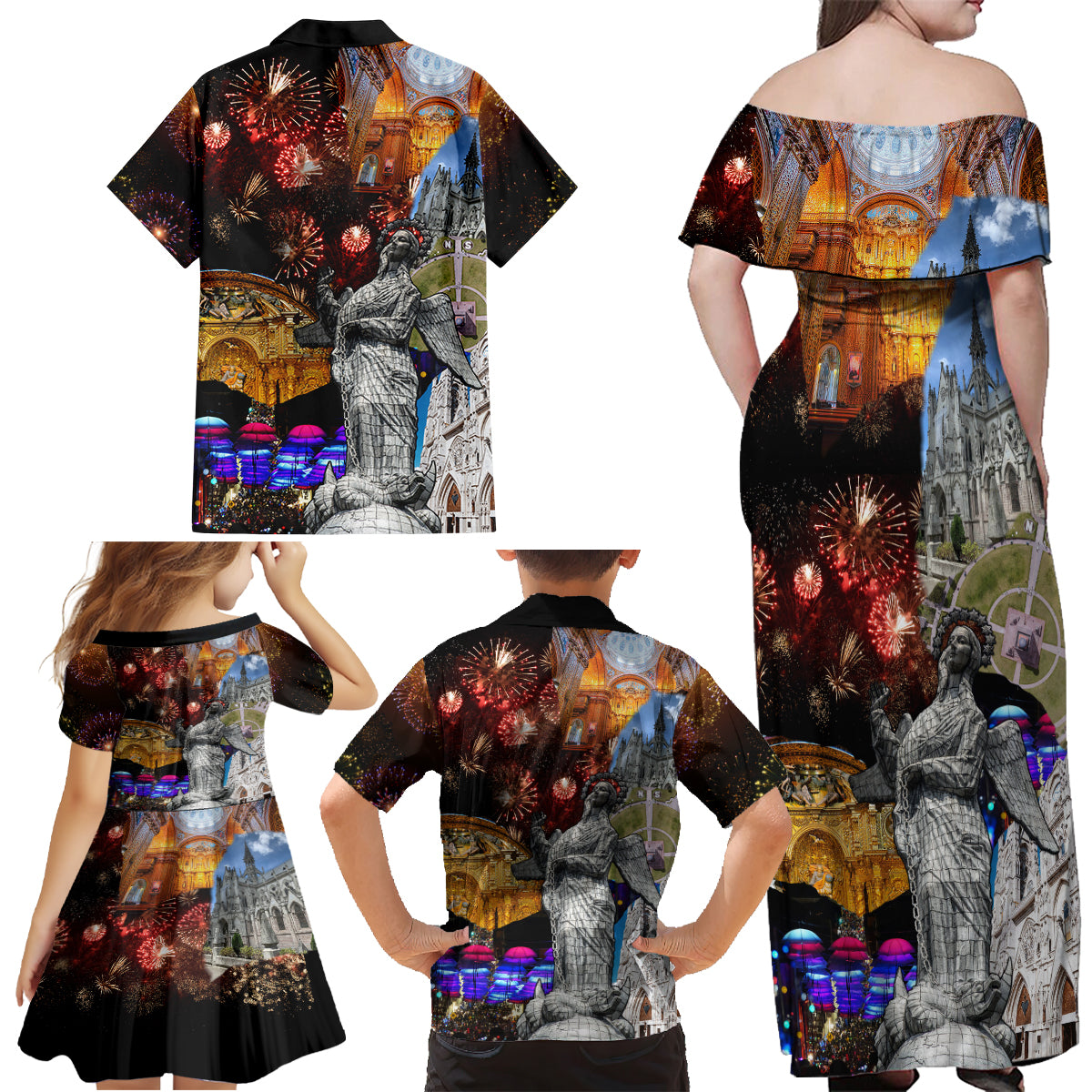 Ecuador Family Matching Off Shoulder Maxi Dress and Hawaiian Shirt Fiestas de Quito 2023 Unique Version - Wonder Print Shop