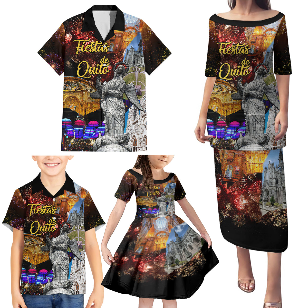 Ecuador Family Matching Puletasi Dress and Hawaiian Shirt Fiestas de Quito 2023 Unique Version - Wonder Print Shop