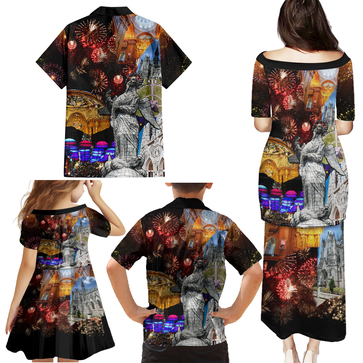 Ecuador Family Matching Puletasi Dress and Hawaiian Shirt Fiestas de Quito 2023 Unique Version - Wonder Print Shop