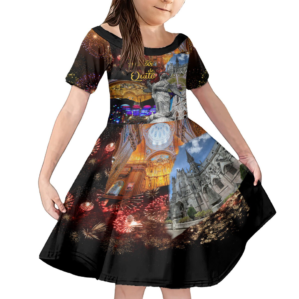 Ecuador Kid Short Sleeve Dress Fiestas de Quito 2023 Unique Version - Wonder Print Shop