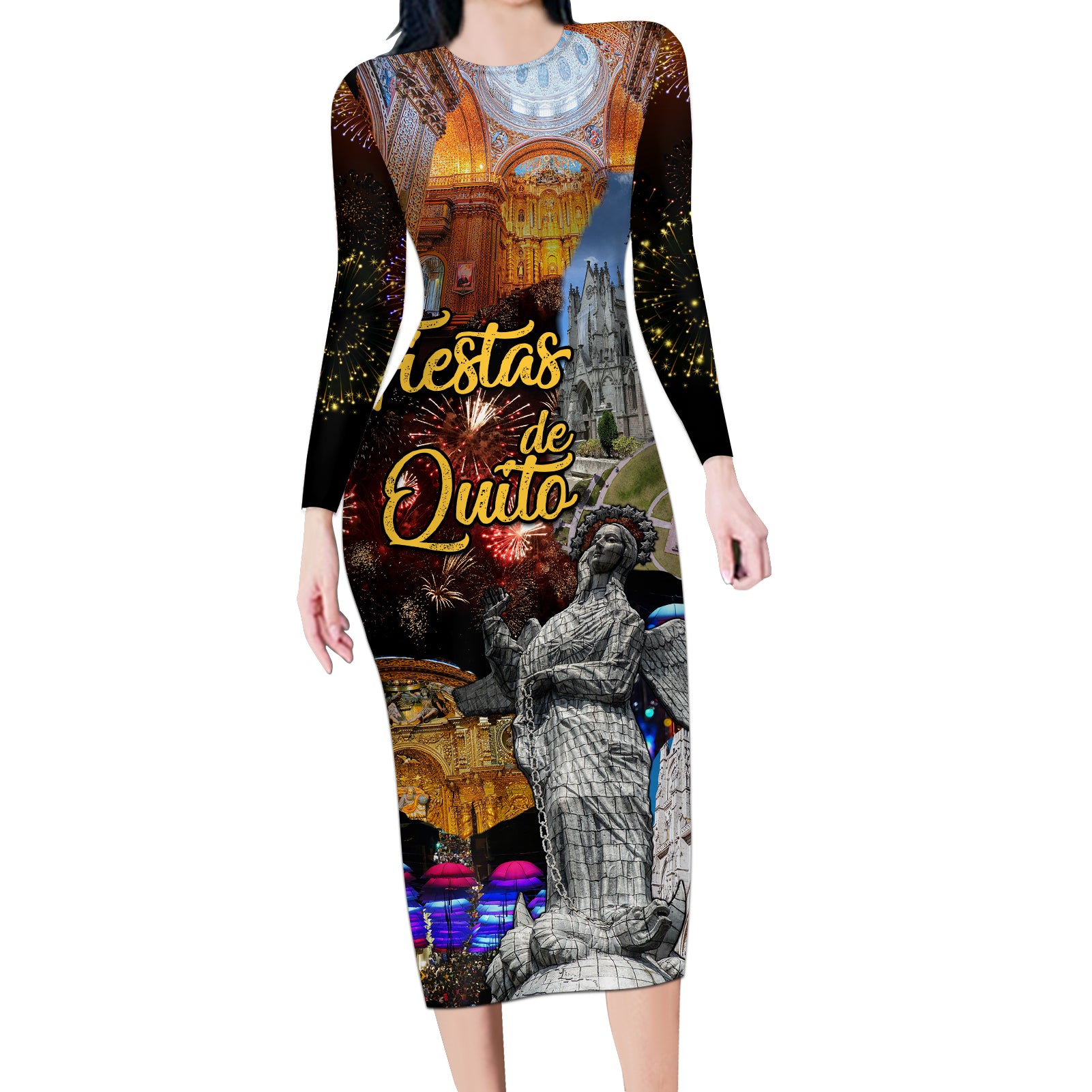 Ecuador Long Sleeve Bodycon Dress Fiestas de Quito 2023 Unique Version - Wonder Print Shop