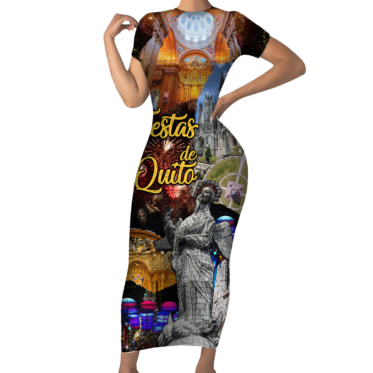 Ecuador Short Sleeve Bodycon Dress Fiestas de Quito 2023 Unique Version - Wonder Print Shop