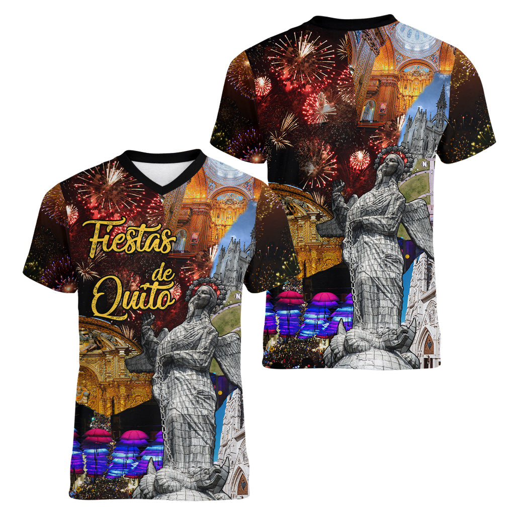 Ecuador Women V Neck T Shirt Fiestas de Quito 2023 Unique Version - Wonder Print Shop