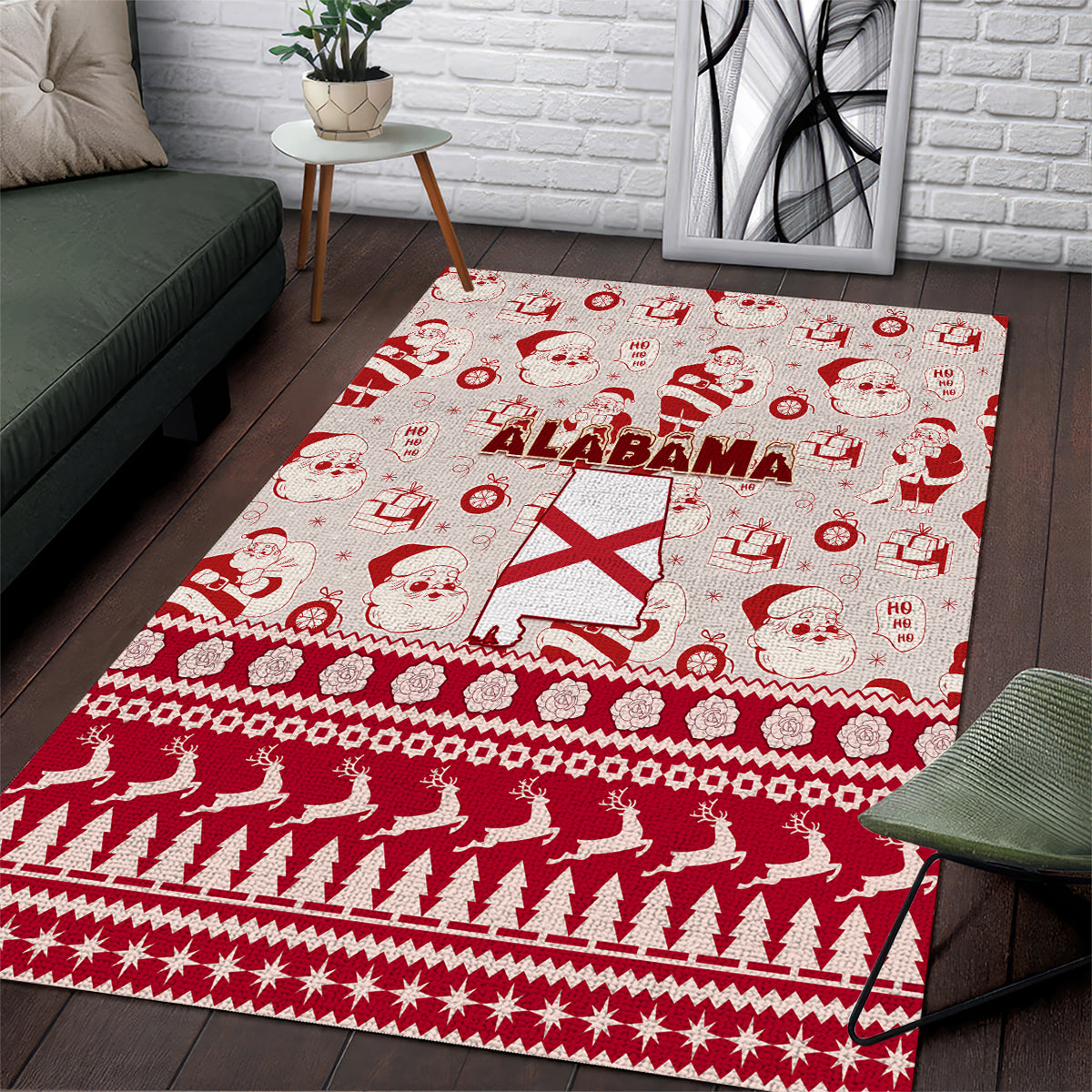 Custom Alabama Christmas Area Rug Santa Claus Xmas Pattern - Wonder Print Shop