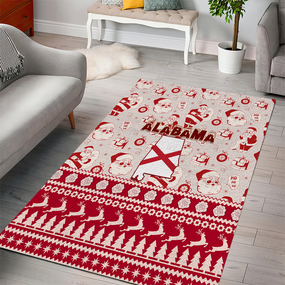 Custom Alabama Christmas Area Rug Santa Claus Xmas Pattern - Wonder Print Shop