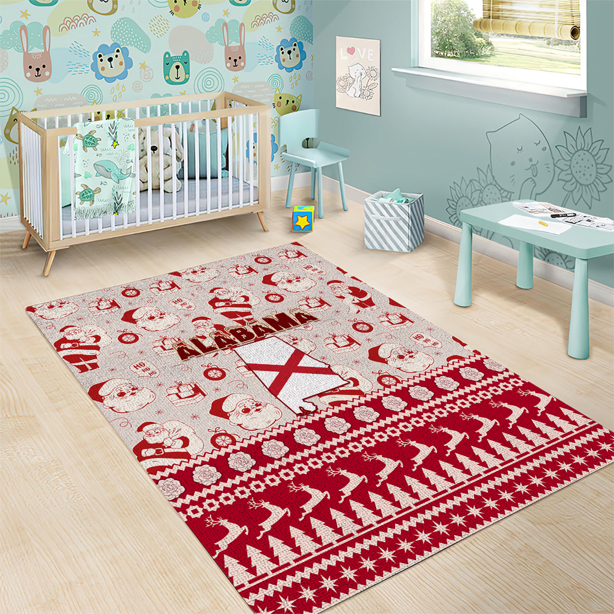 Custom Alabama Christmas Area Rug Santa Claus Xmas Pattern - Wonder Print Shop