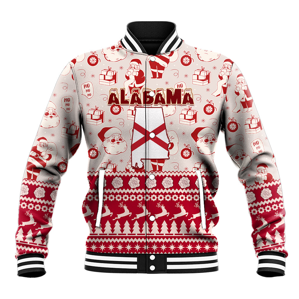 Custom Alabama Christmas Baseball Jacket Santa Claus Xmas Pattern - Wonder Print Shop