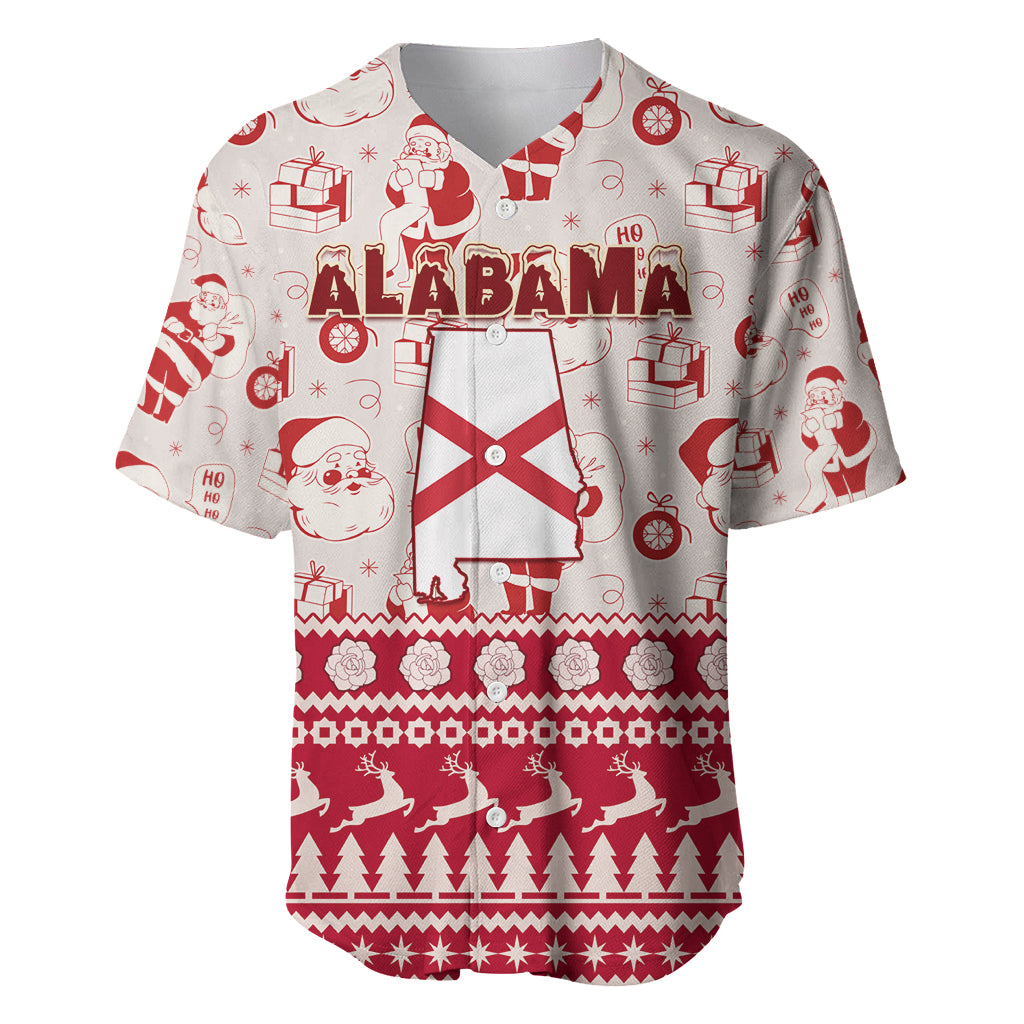 Custom Alabama Christmas Baseball Jersey Santa Claus Xmas Pattern - Wonder Print Shop