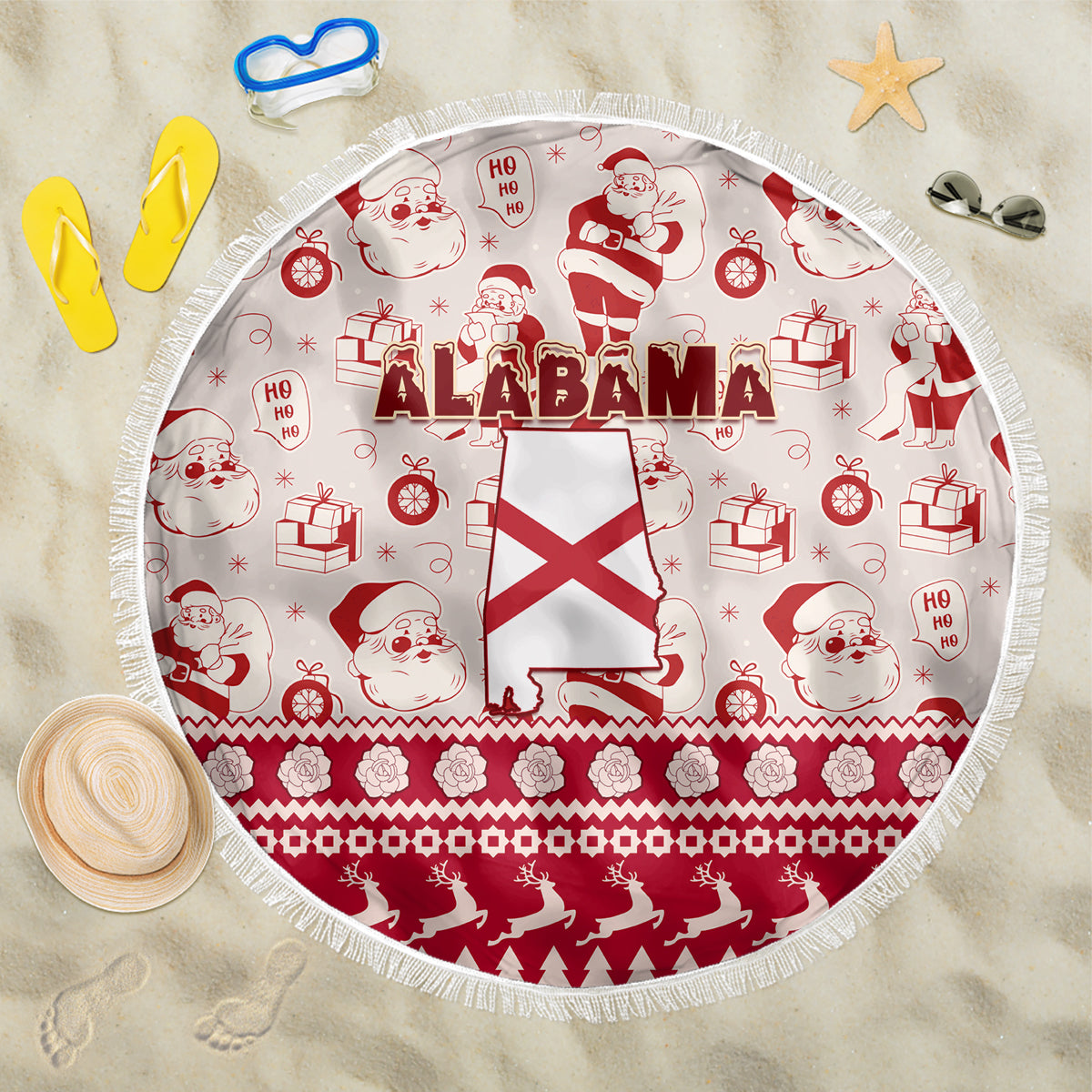 Custom Alabama Christmas Beach Blanket Santa Claus Xmas Pattern - Wonder Print Shop
