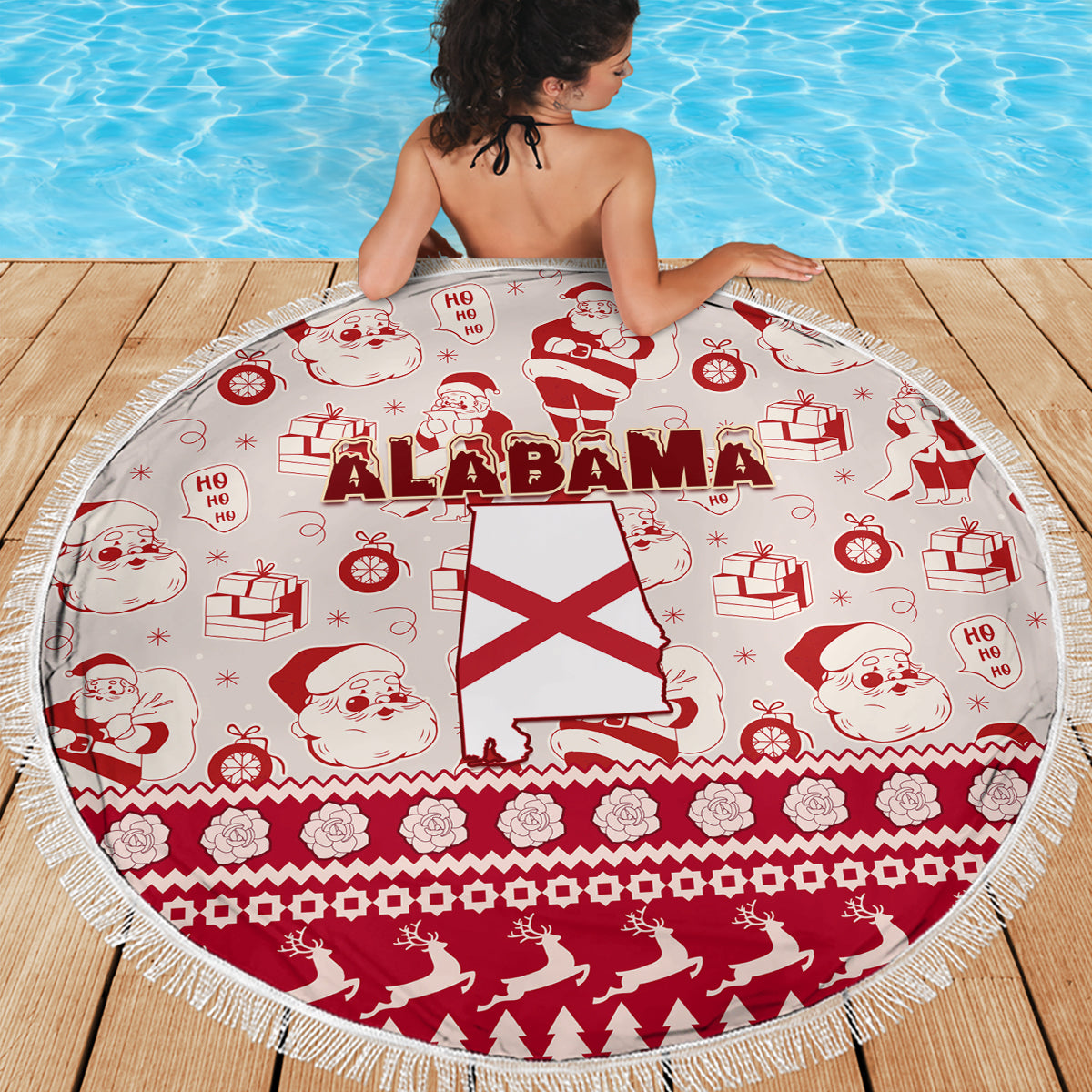 Custom Alabama Christmas Beach Blanket Santa Claus Xmas Pattern - Wonder Print Shop