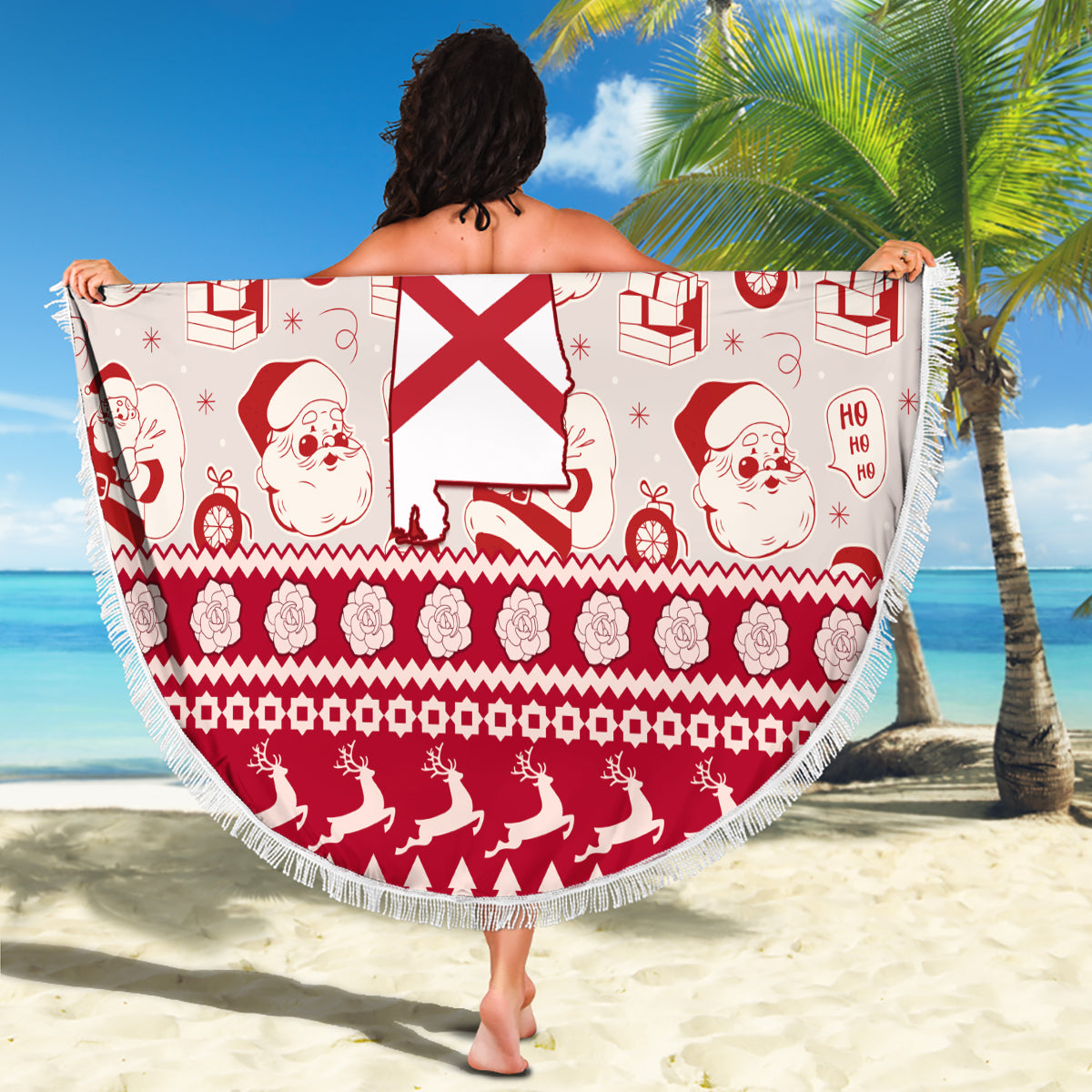 Custom Alabama Christmas Beach Blanket Santa Claus Xmas Pattern - Wonder Print Shop