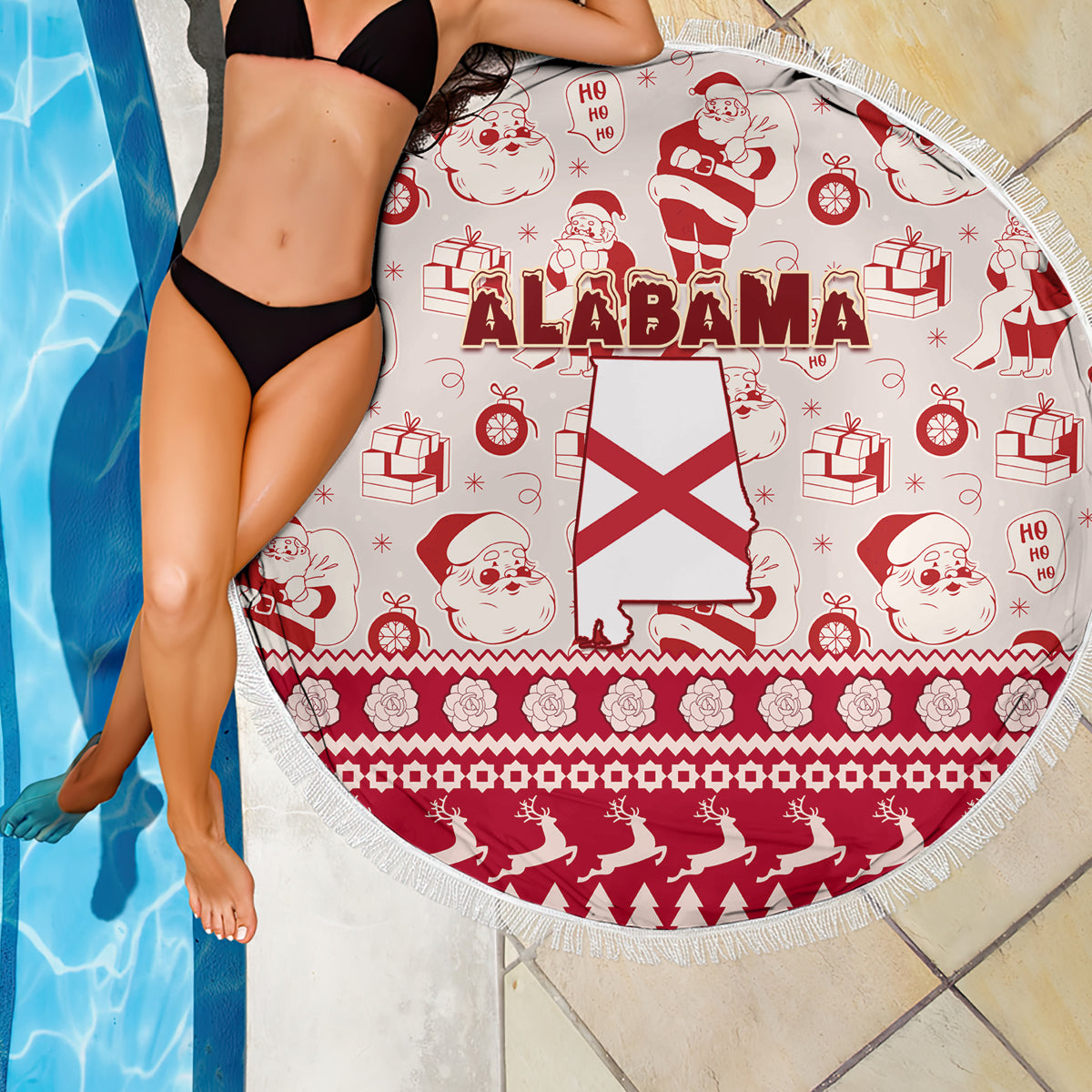 Custom Alabama Christmas Beach Blanket Santa Claus Xmas Pattern - Wonder Print Shop