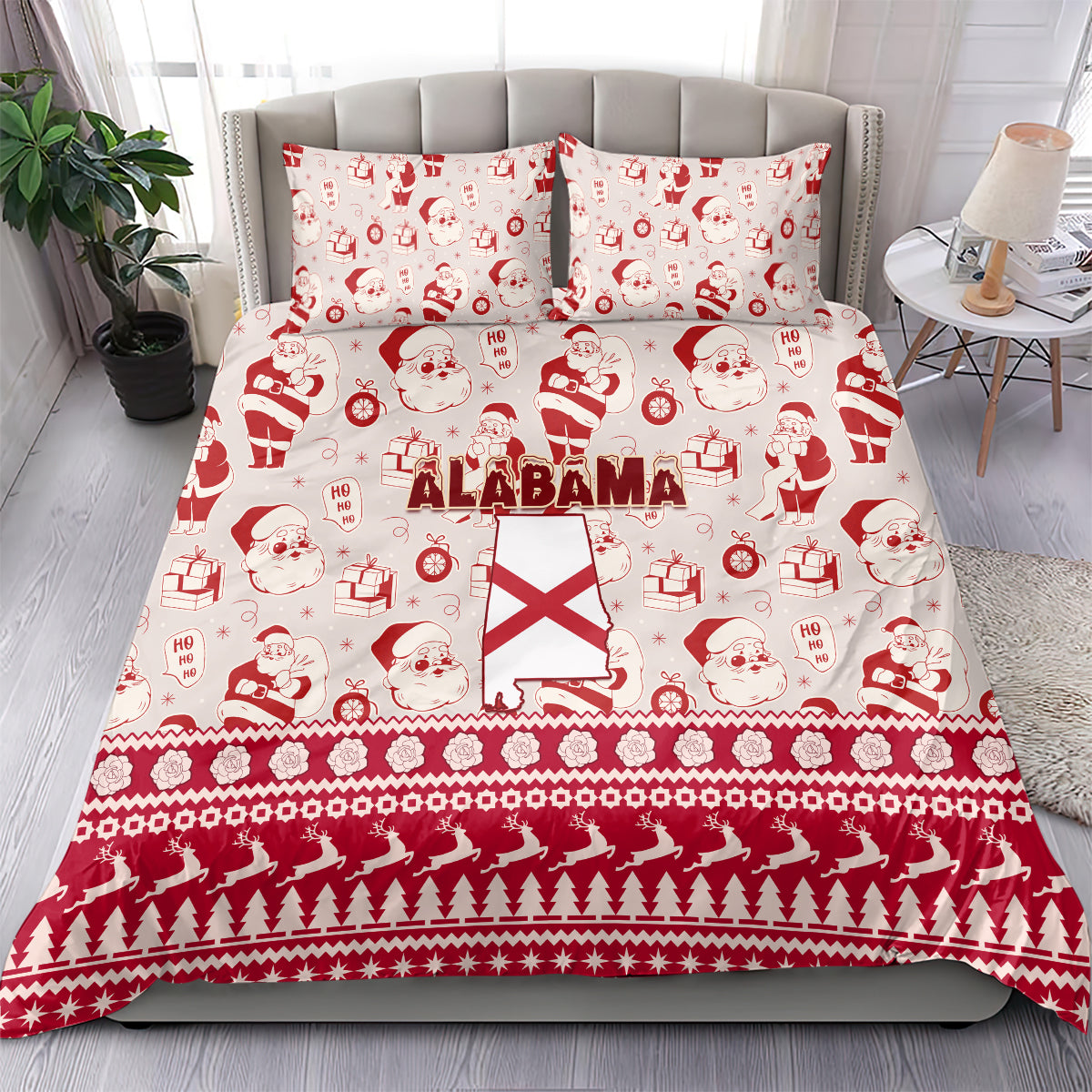 Custom Alabama Christmas Bedding Set Santa Claus Xmas Pattern - Wonder Print Shop