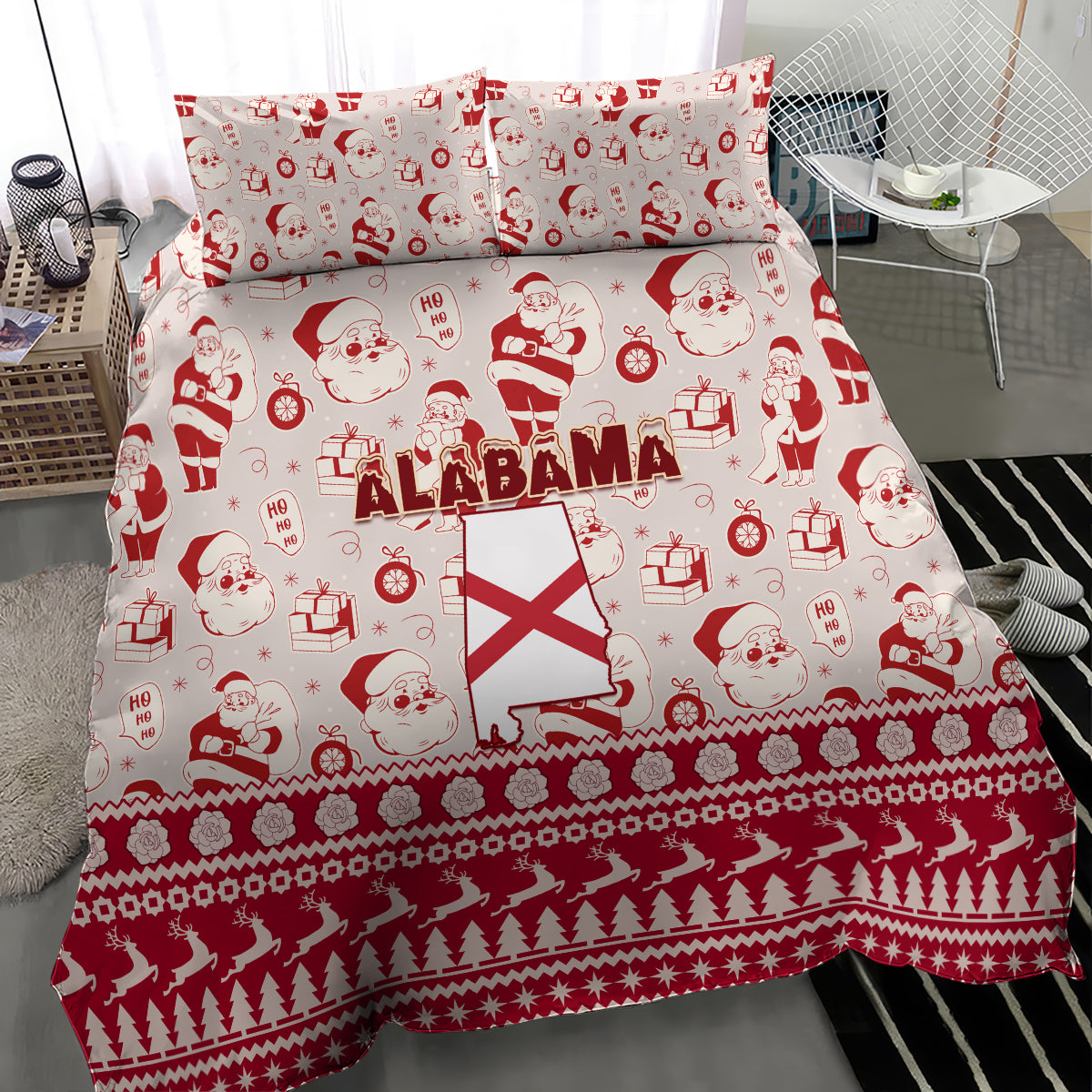 Custom Alabama Christmas Bedding Set Santa Claus Xmas Pattern - Wonder Print Shop
