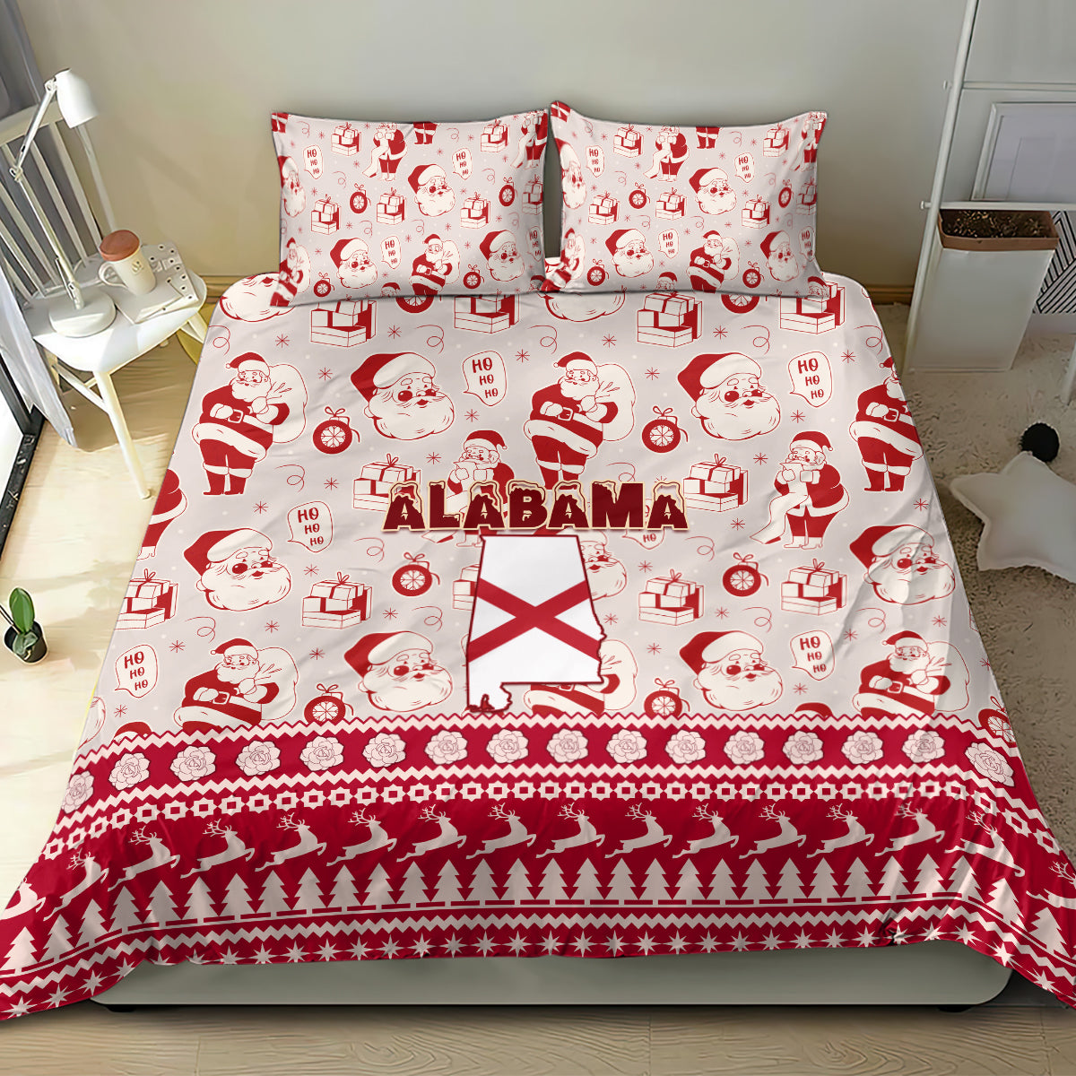Custom Alabama Christmas Bedding Set Santa Claus Xmas Pattern - Wonder Print Shop