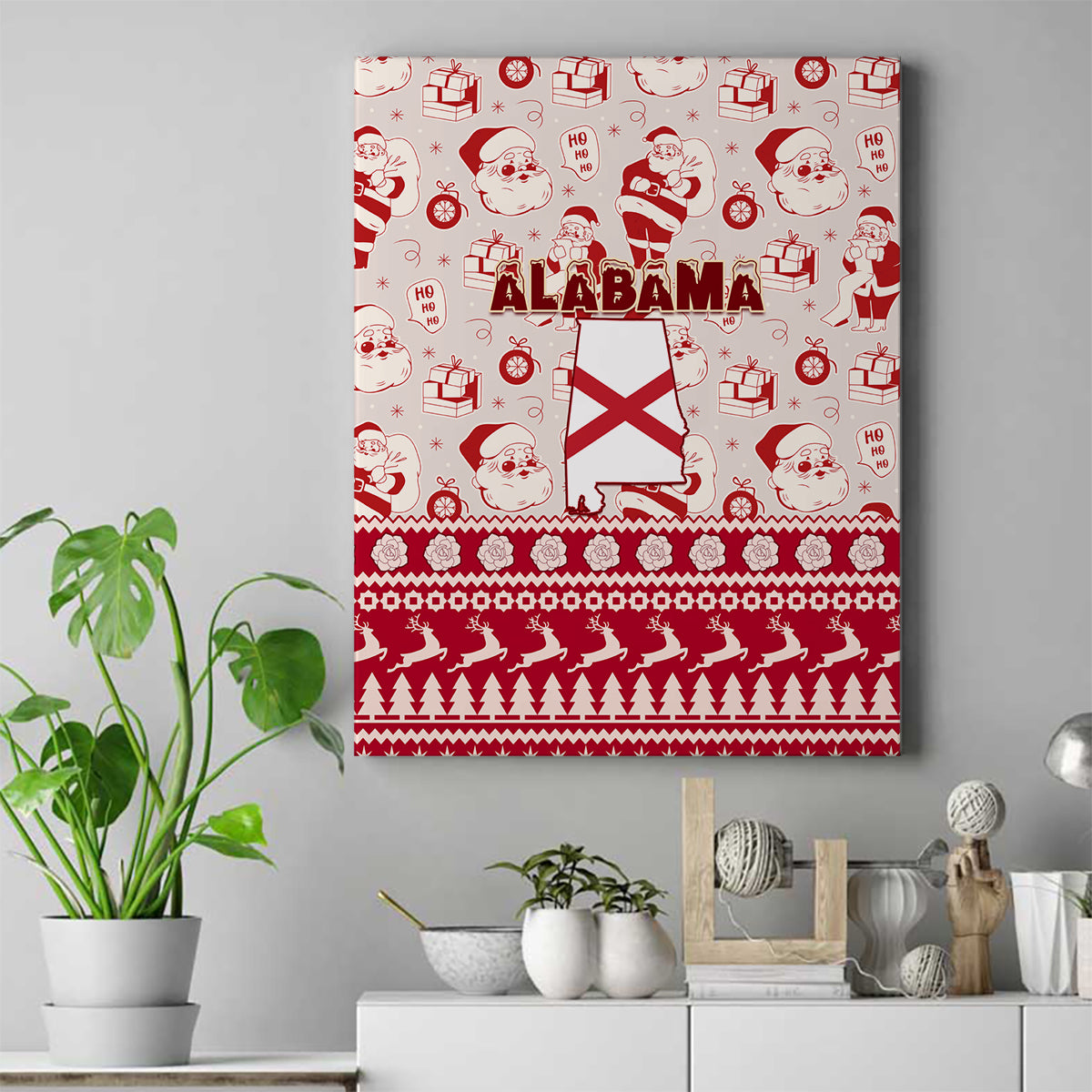 Custom Alabama Christmas Canvas Wall Art Santa Claus Xmas Pattern - Wonder Print Shop