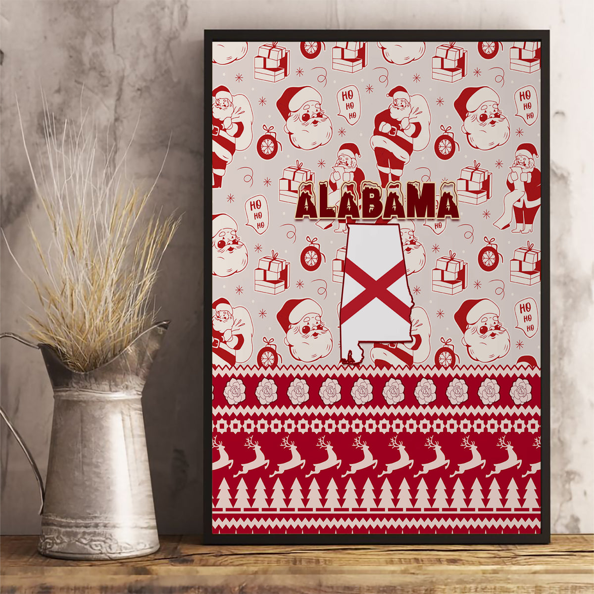 Custom Alabama Christmas Canvas Wall Art Santa Claus Xmas Pattern - Wonder Print Shop