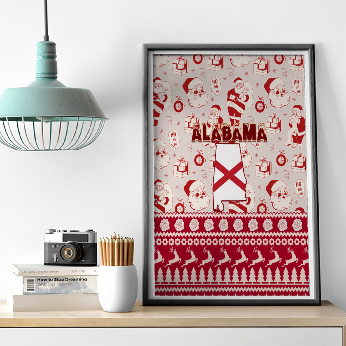 Custom Alabama Christmas Canvas Wall Art Santa Claus Xmas Pattern - Wonder Print Shop