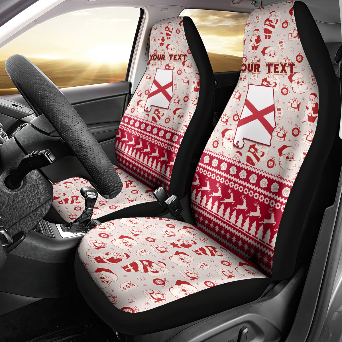 Custom Alabama Christmas Car Seat Cover Santa Claus Xmas Pattern - Wonder Print Shop