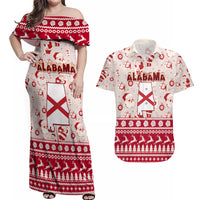 Custom Alabama Christmas Couples Matching Off Shoulder Maxi Dress and Hawaiian Shirt Santa Claus Xmas Pattern - Wonder Print Shop