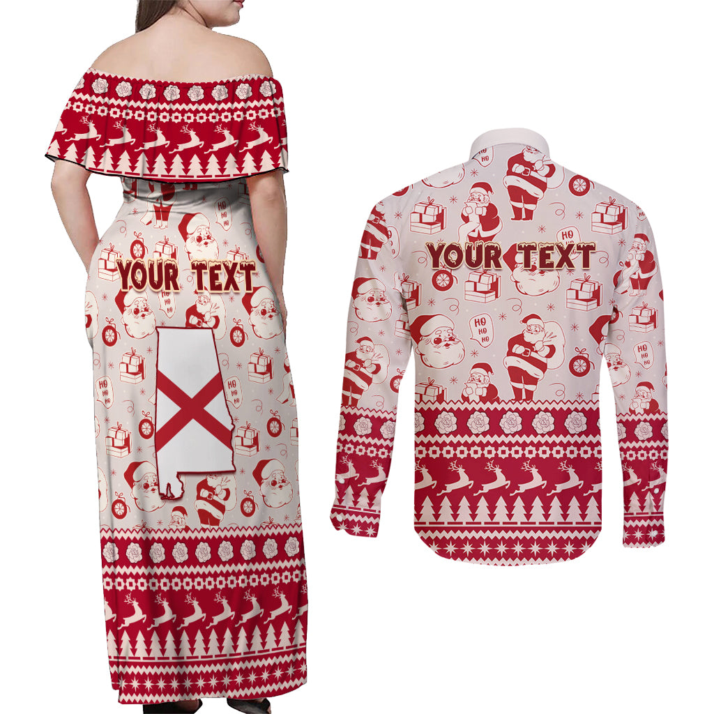 Custom Alabama Christmas Couples Matching Off Shoulder Maxi Dress and Long Sleeve Button Shirt Santa Claus Xmas Pattern - Wonder Print Shop