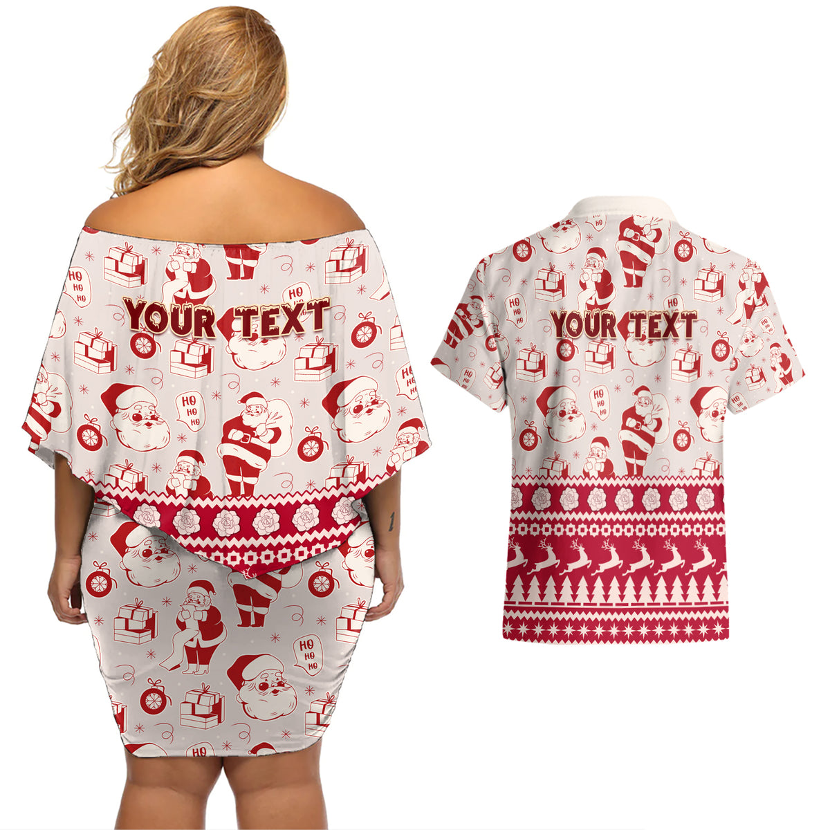 Custom Alabama Christmas Couples Matching Off Shoulder Short Dress and Hawaiian Shirt Santa Claus Xmas Pattern - Wonder Print Shop