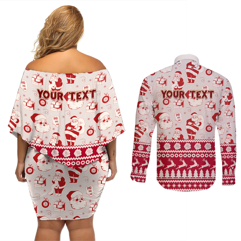 Custom Alabama Christmas Couples Matching Off Shoulder Short Dress and Long Sleeve Button Shirt Santa Claus Xmas Pattern - Wonder Print Shop