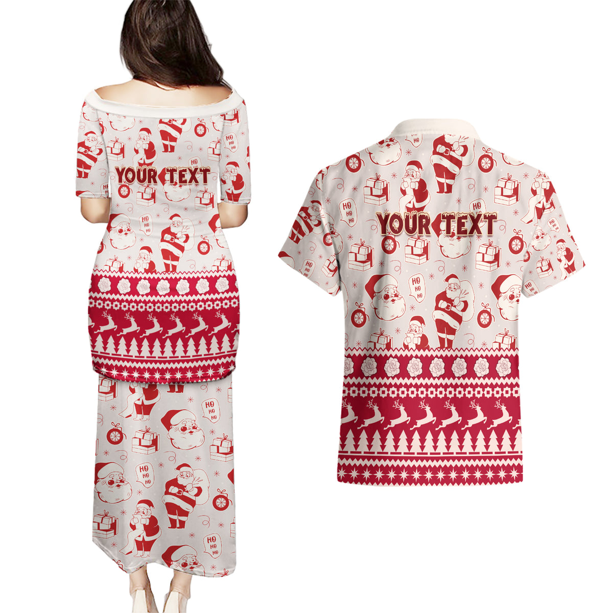 Custom Alabama Christmas Couples Matching Puletasi Dress and Hawaiian Shirt Santa Claus Xmas Pattern - Wonder Print Shop