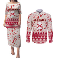 Custom Alabama Christmas Couples Matching Puletasi Dress and Long Sleeve Button Shirt Santa Claus Xmas Pattern - Wonder Print Shop